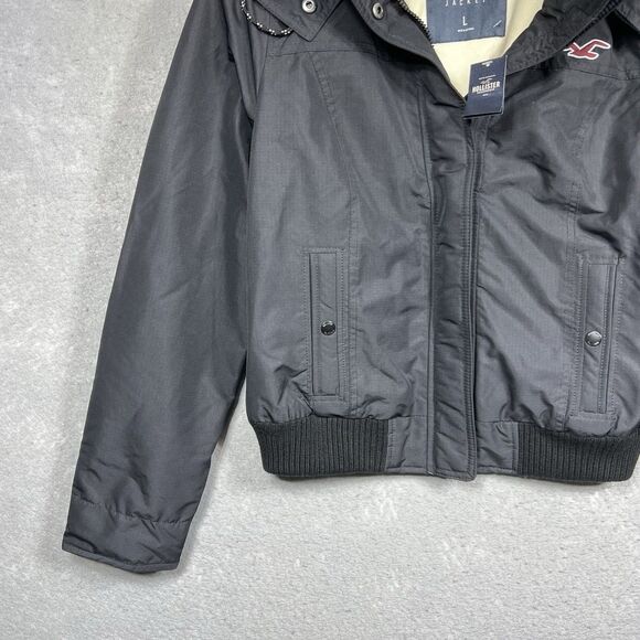HOLLISTER ALL WEATHER BOMBER JACKET COAT W/FAUX FUR BLACK WOMEN’S SIZE LARGE NWT - Picture 2 of 12